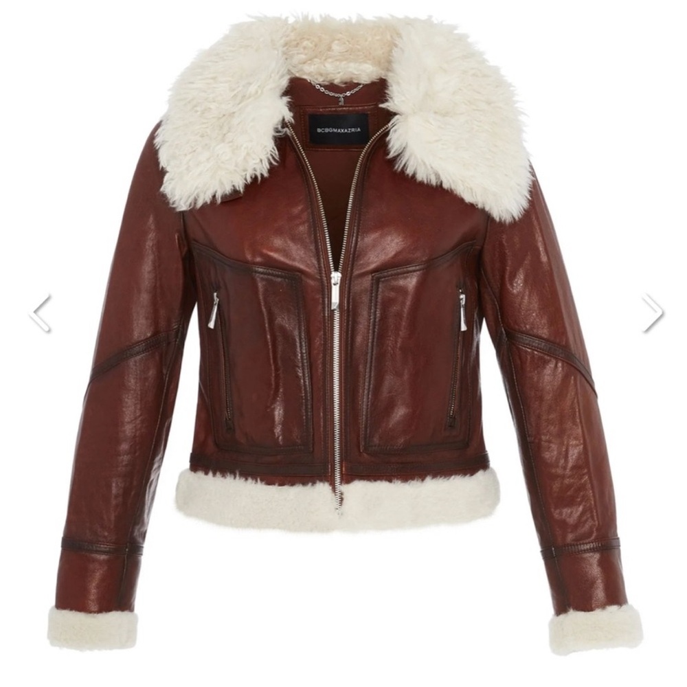 BCBG MaxAzria Derby Leather Fur Jacket